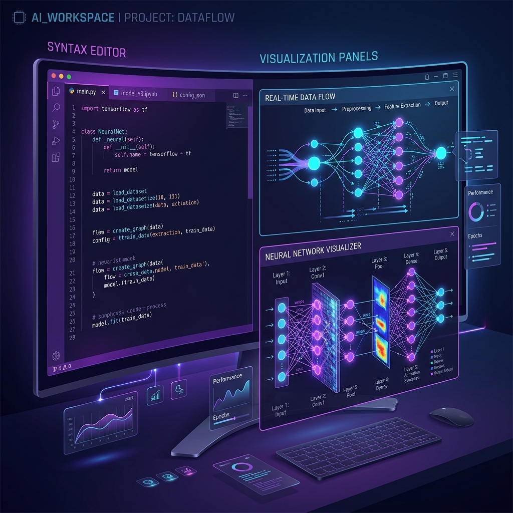 Interactive Coding Workspace and Visual Panels